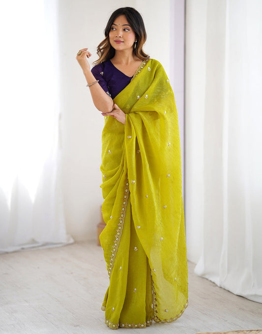 Designer Crunchy Cloth Saree with Embroidery & Stone Work
