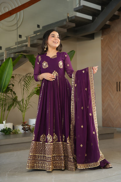 Designer Embroidered Gown with Dupatta for Festive Wear