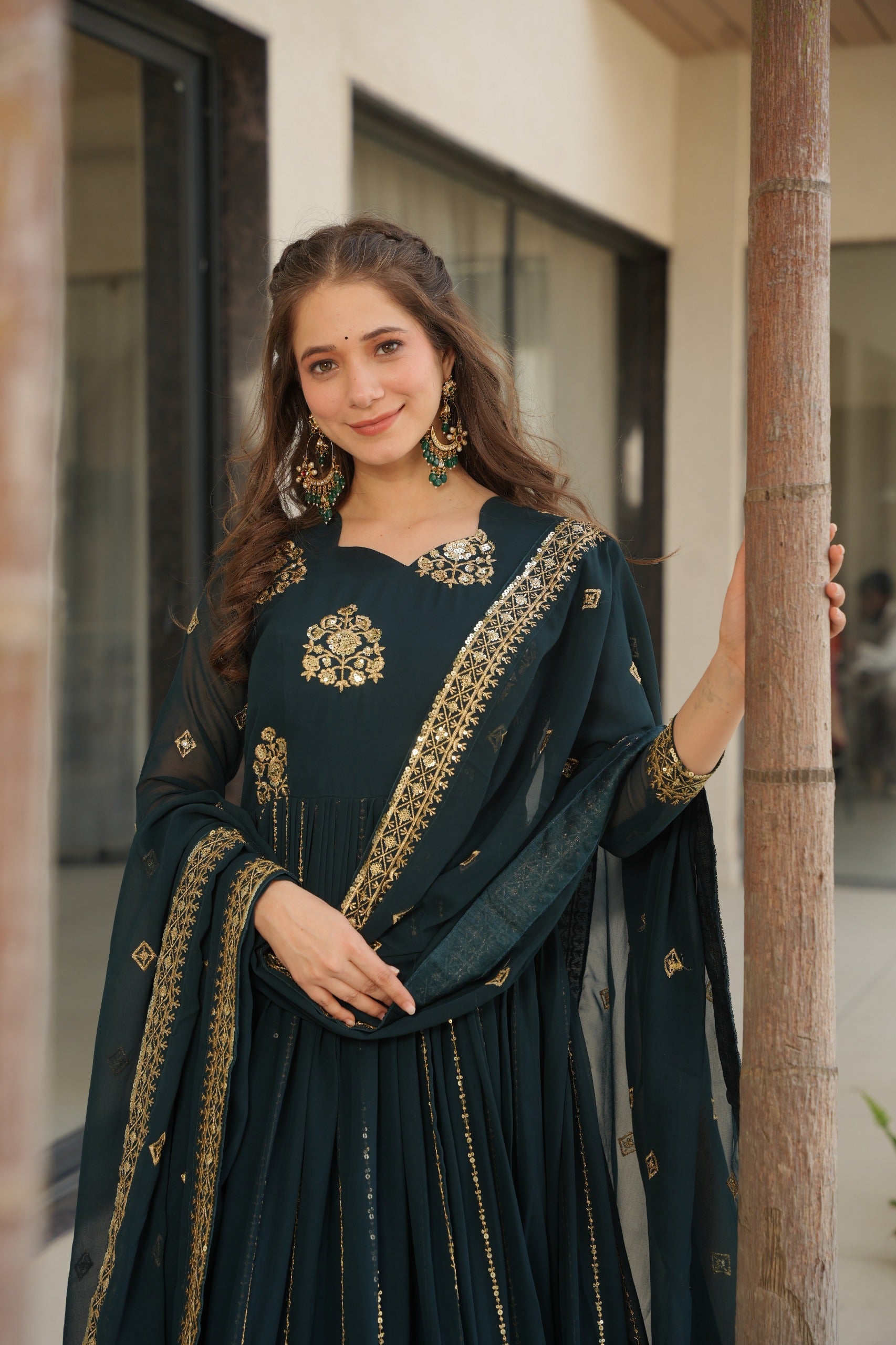 Designer Embroidered Gown with Dupatta for Festive Wear