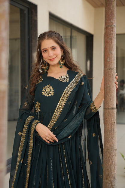 Designer Embroidered Gown with Dupatta for Festive Wear