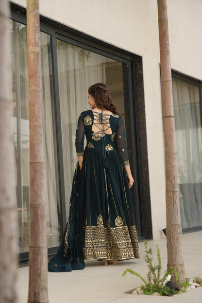 Designer Embroidered Gown with Dupatta for Festive Wear