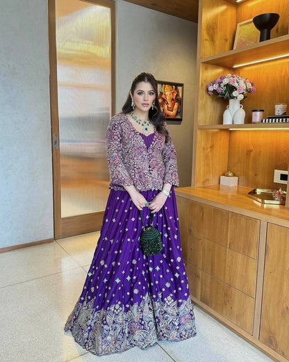 Designer Embroidered Gown with Koti for Festive Wear