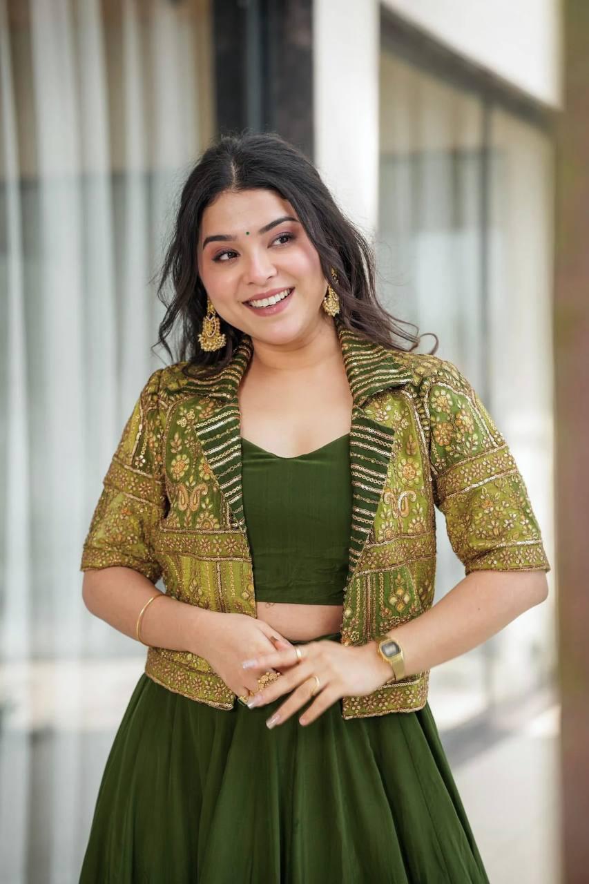 Designer Embroidered Lehenga Choli with Koti Set