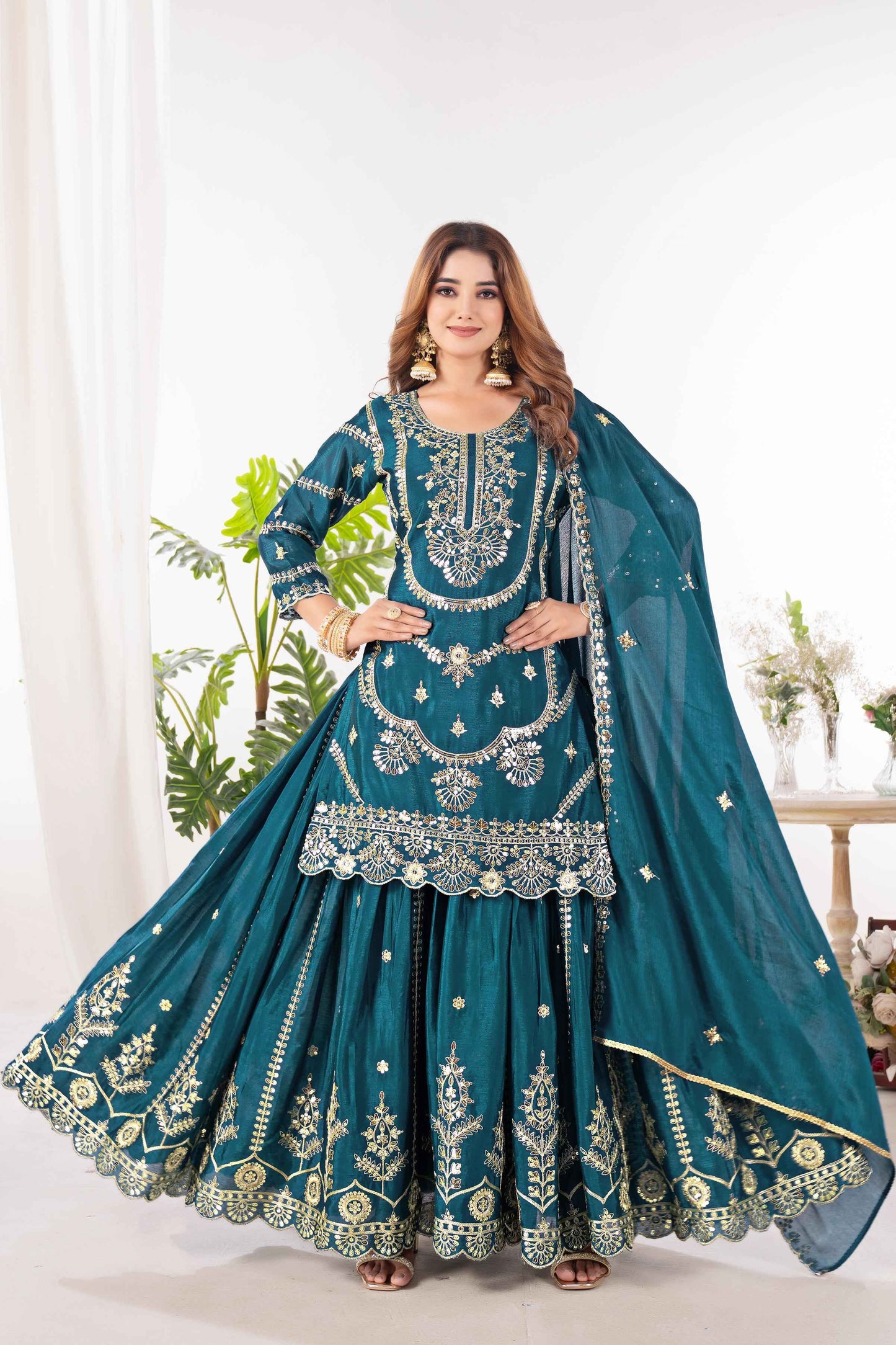 Designer Embroidered Sharara Suit Set for Women