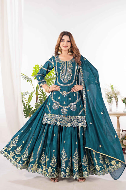 Designer Embroidered Sharara Suit Set for Women
