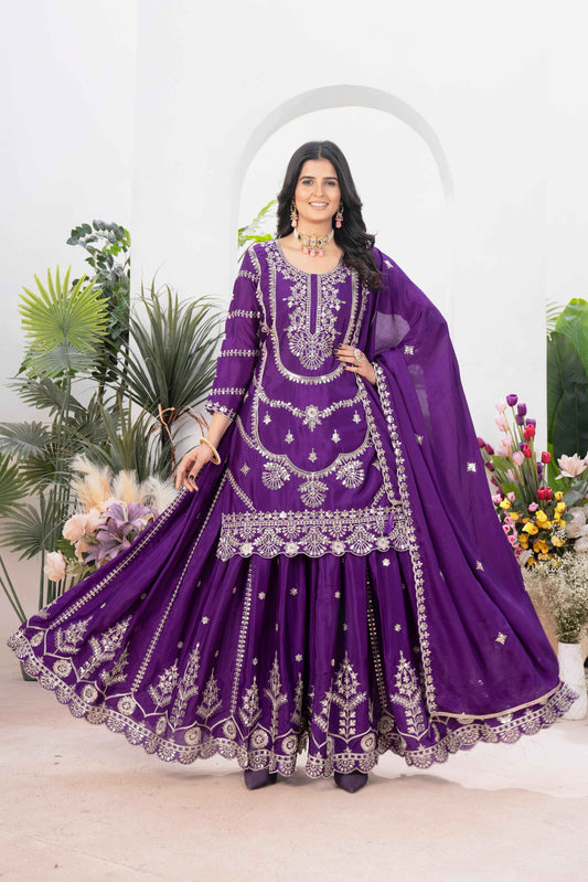 Designer Embroidered Sharara Suit Set for Women