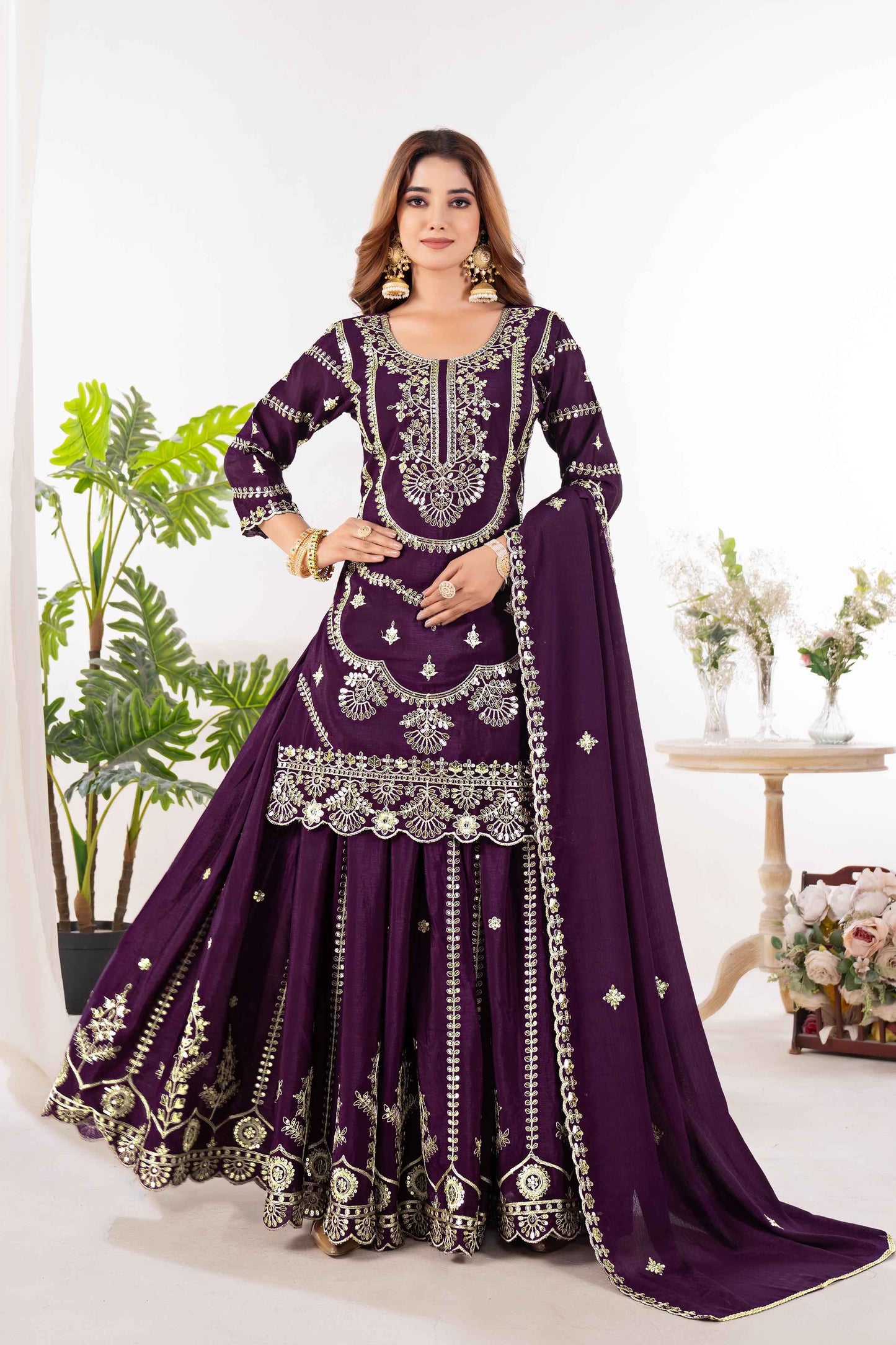 Designer Embroidered Sharara Suit Set for Women