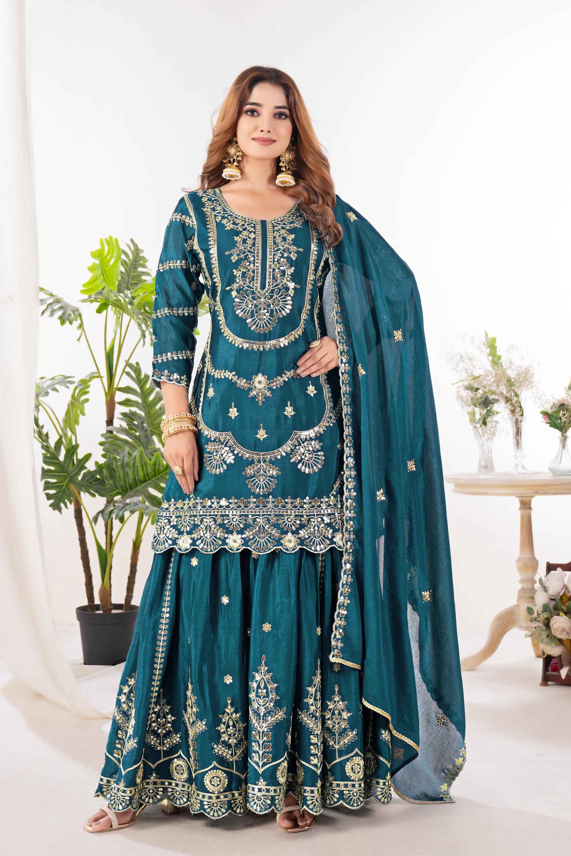 Designer Embroidered Sharara Suit Set for Women