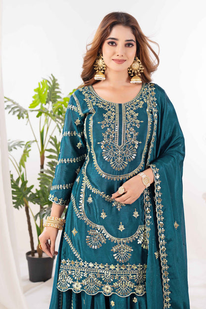 Designer Embroidered Sharara Suit Set for Women