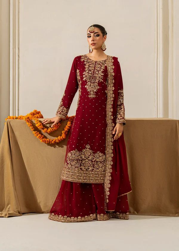 Designer Faux Georgette Sharara Suit with Dupatta Set
