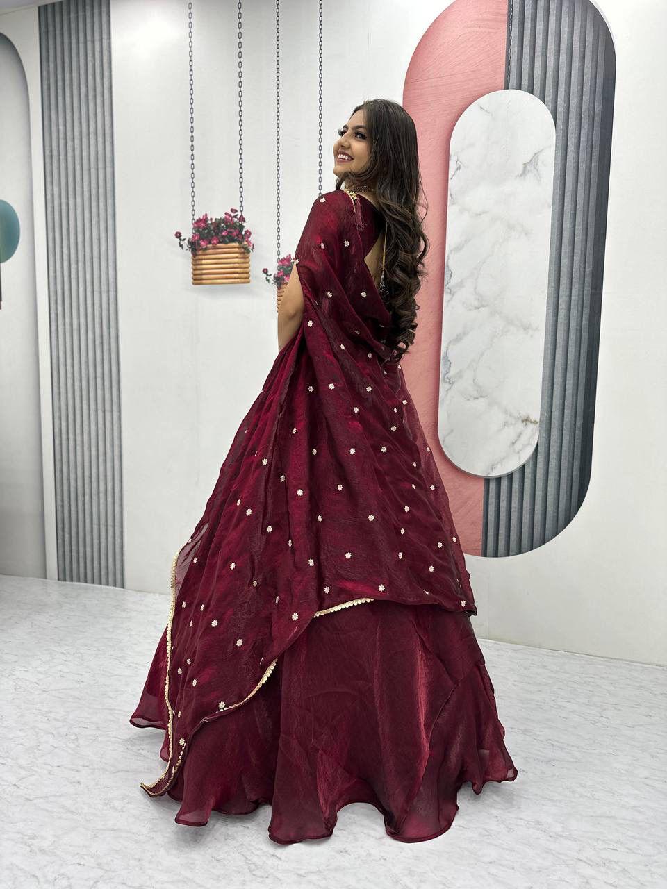 Designer Fendy Lehenga Choli with Embroidery and Shrug Dupatta