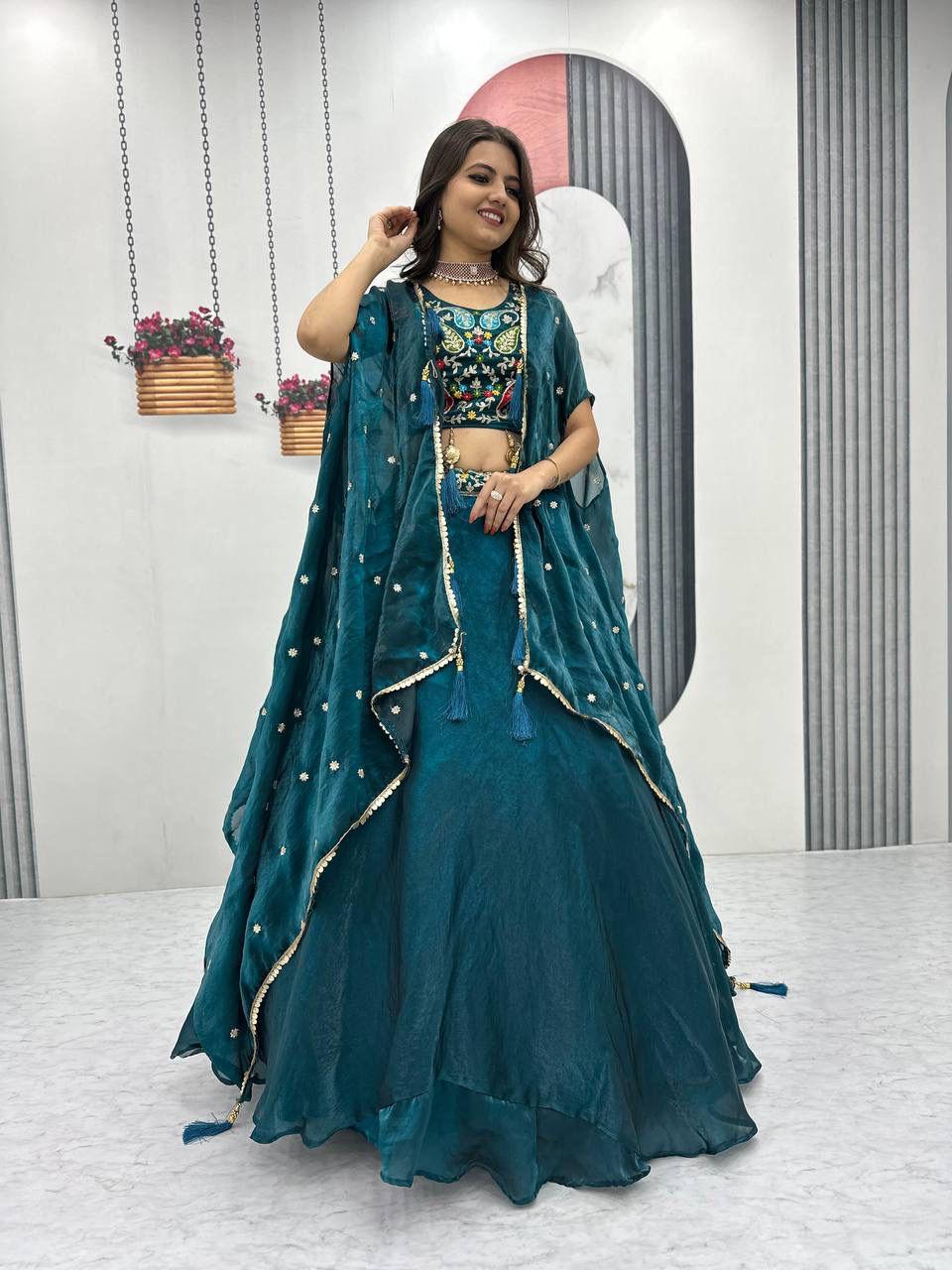 Designer Fendy Lehenga Choli with Embroidery and Shrug Dupatta