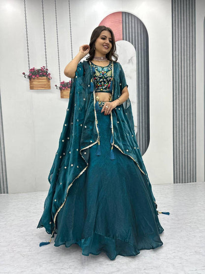 Designer Fendy Lehenga Choli with Embroidery and Shrug Dupatta