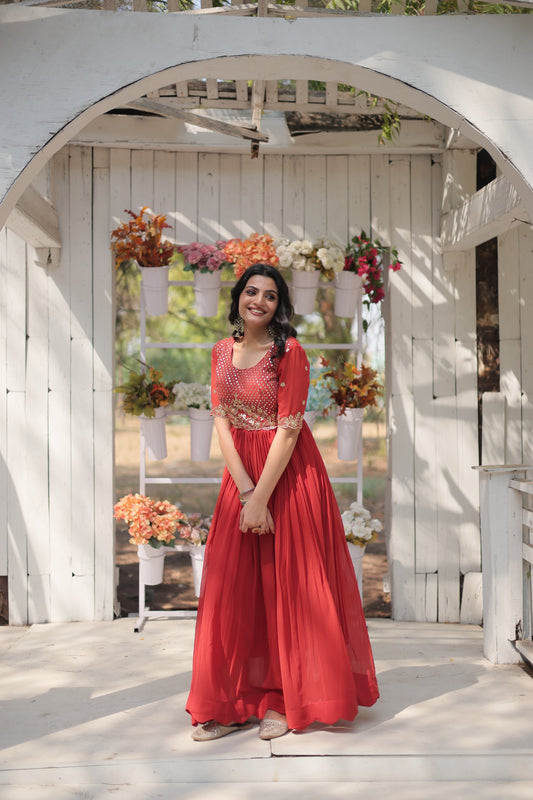Designer Flared Gown with Hand Embroidery Detailing