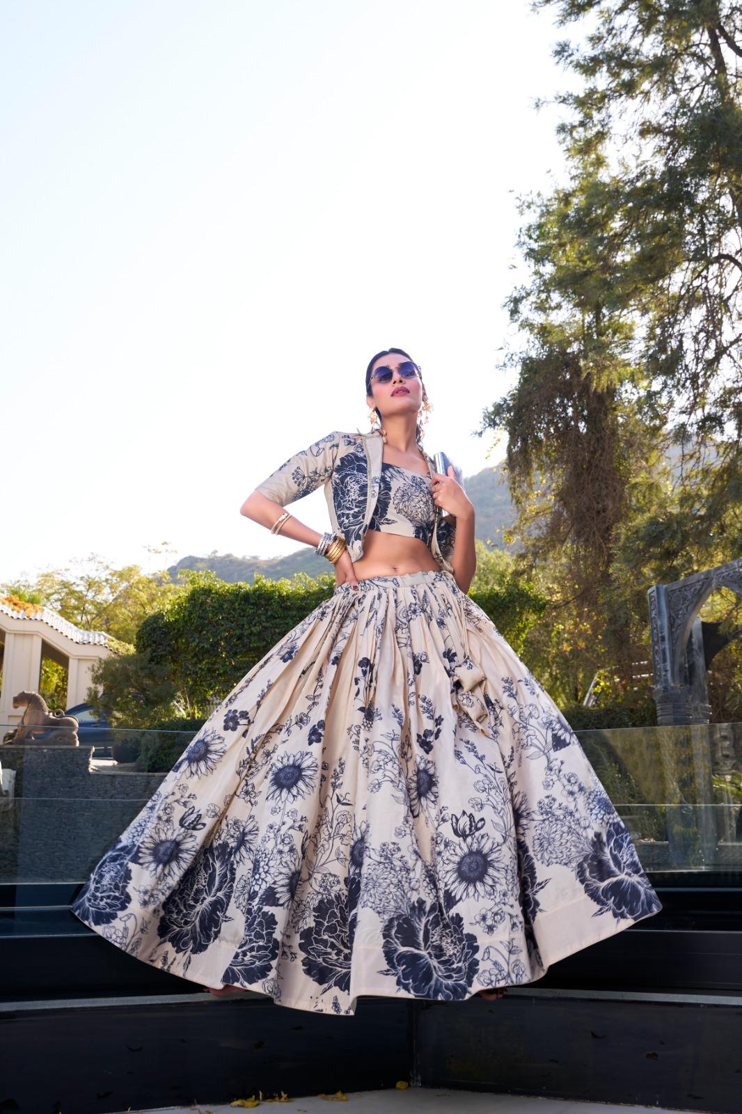 Designer Floral Tasar Silk  Lehenga Choli for Women