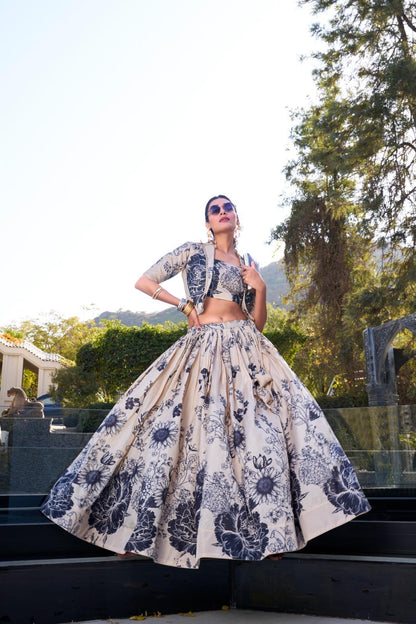 Designer Floral Tasar Silk  Lehenga Choli for Women