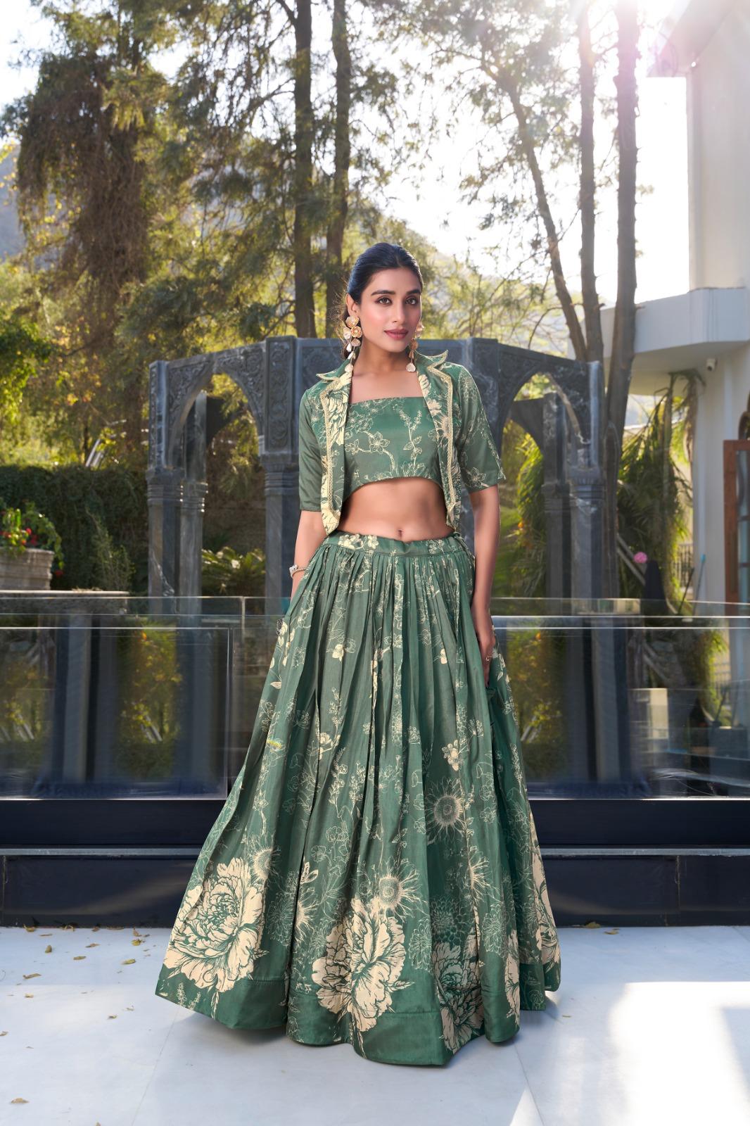 Designer Floral Tasar Silk  Lehenga Choli for Women