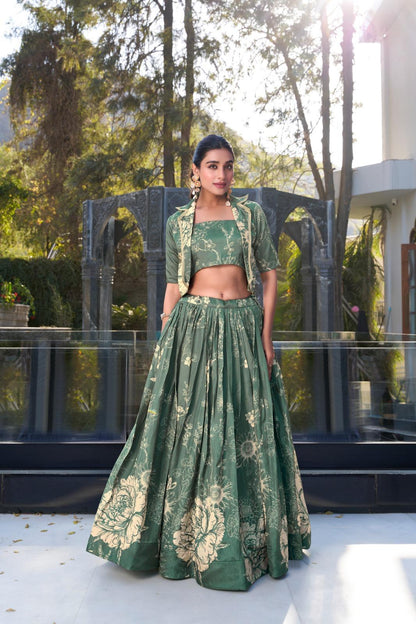 Designer Floral Tasar Silk  Lehenga Choli for Women