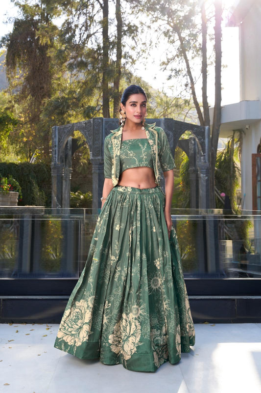 Designer Floral Tasar Silk  Lehenga Choli for Women