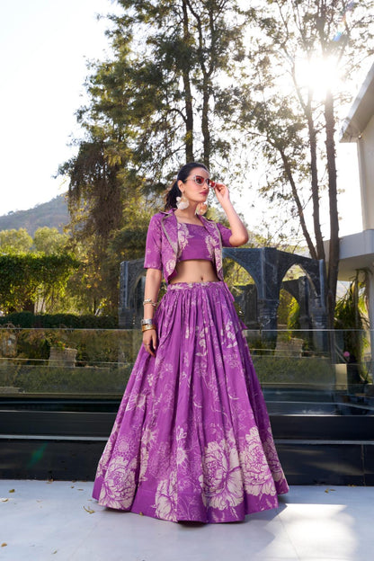 Designer Floral Tasar Silk  Lehenga Choli for Women