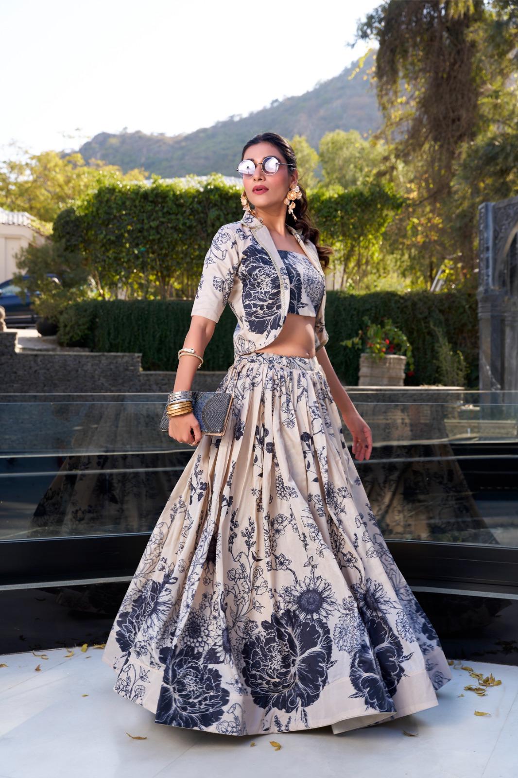 Designer Floral Tasar Silk  Lehenga Choli for Women