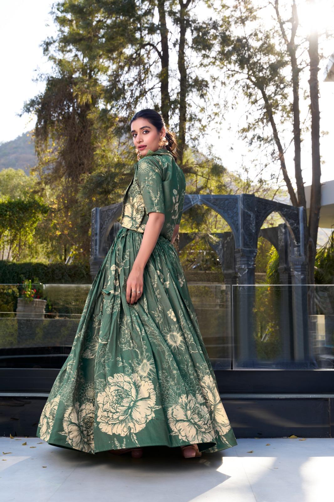 Designer Floral Tasar Silk  Lehenga Choli for Women