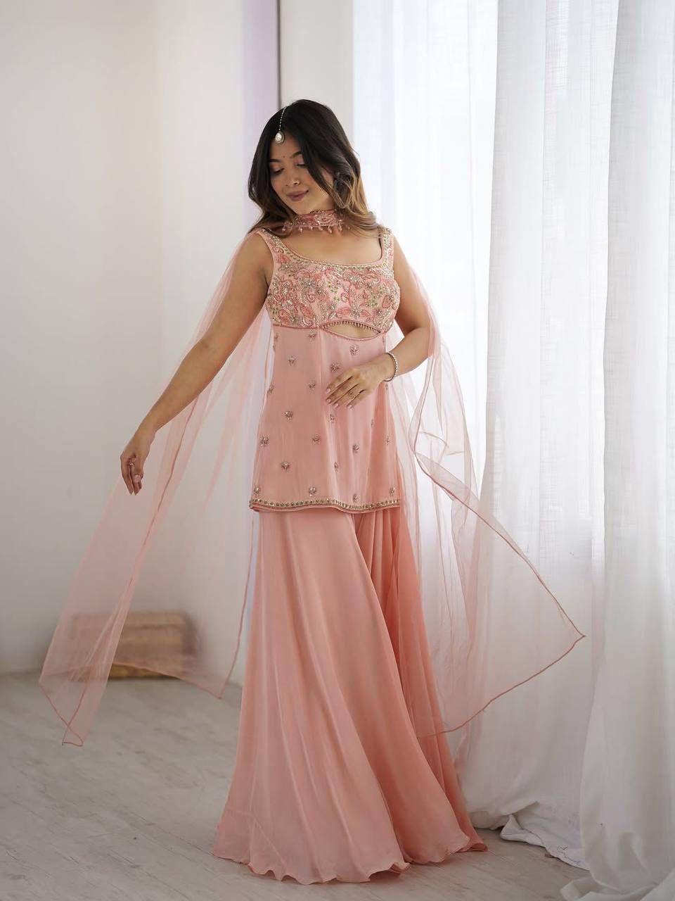 Designer Indo Western Crop Top Palazzo Set