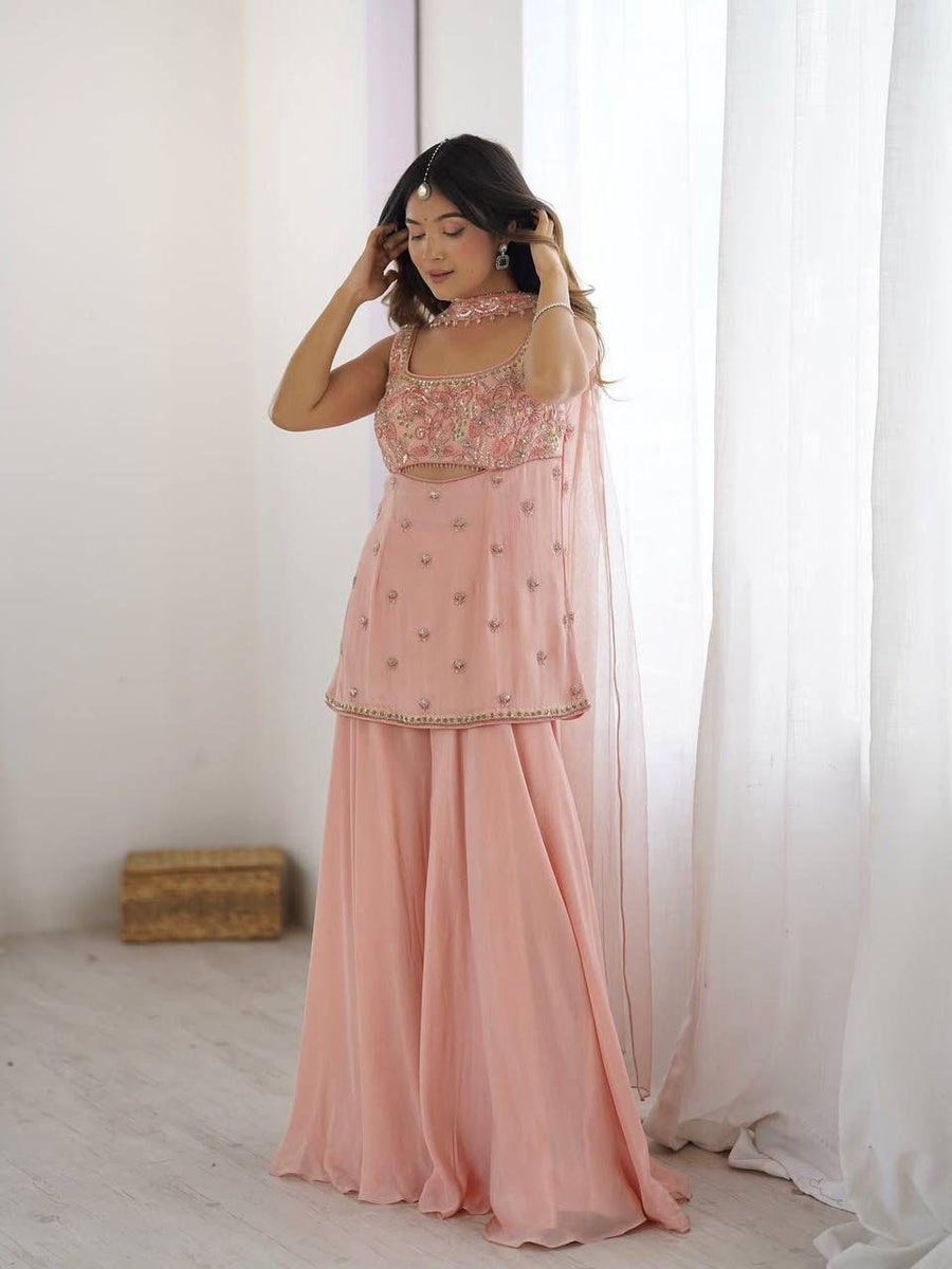 Designer Indo Western Crop Top Palazzo Set