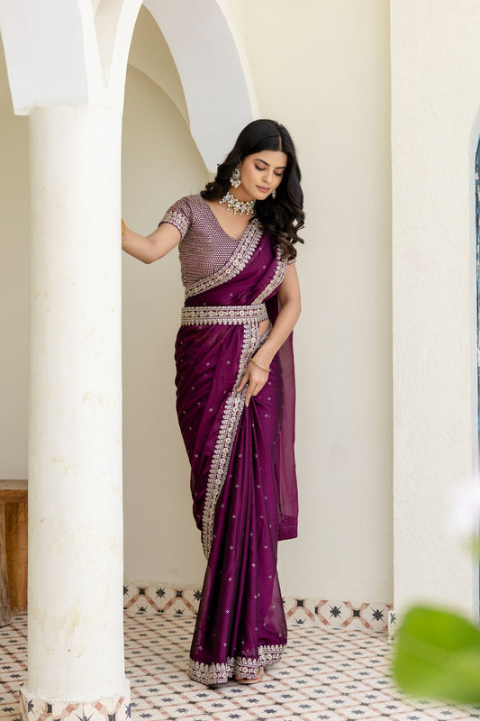 Designer Kasturi Silk Saree with Heavy Zari, Dori & Sequin Embroidery Work