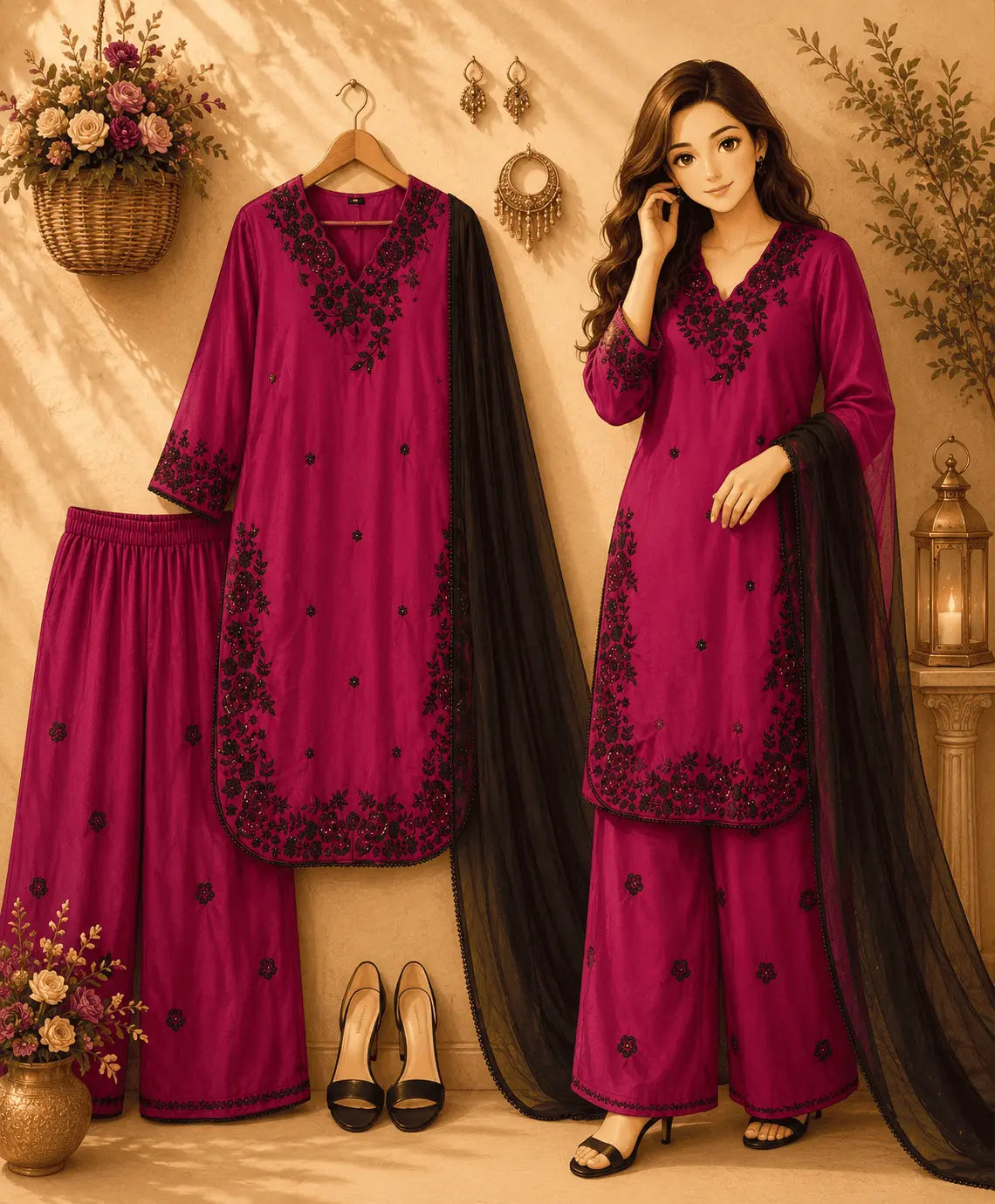 Designer Magenta Party Wear Kurta Set