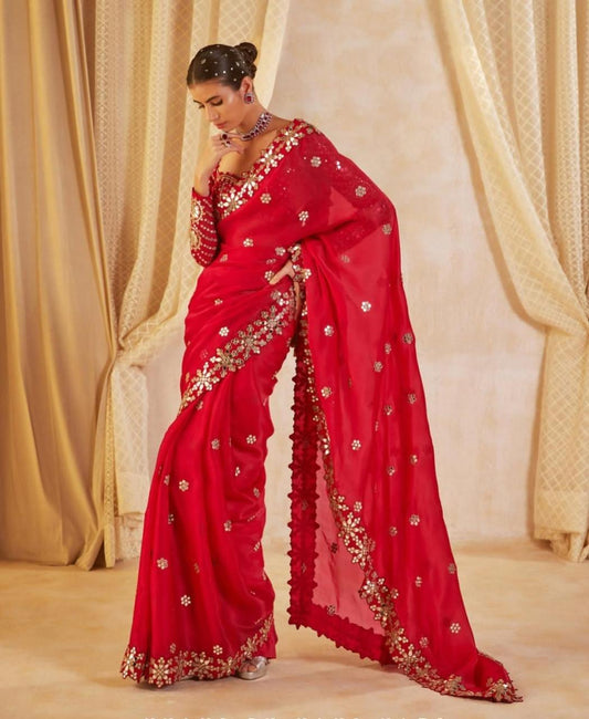 Designer Mirror Work Georgette Saree with Blouse