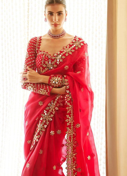 Designer Mirror Work Georgette Saree with Blouse