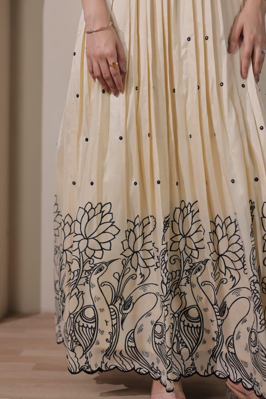 Designer Off White Gown with Jacket for Girls