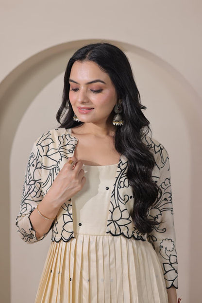 Designer Off White Gown with Jacket for Girls