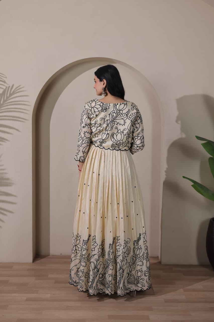 Designer Off White Gown with Jacket for Girls