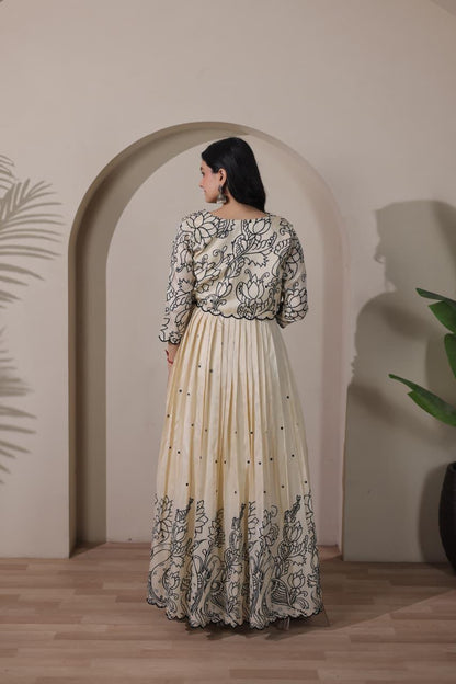 Designer Off White Gown with Jacket for Girls