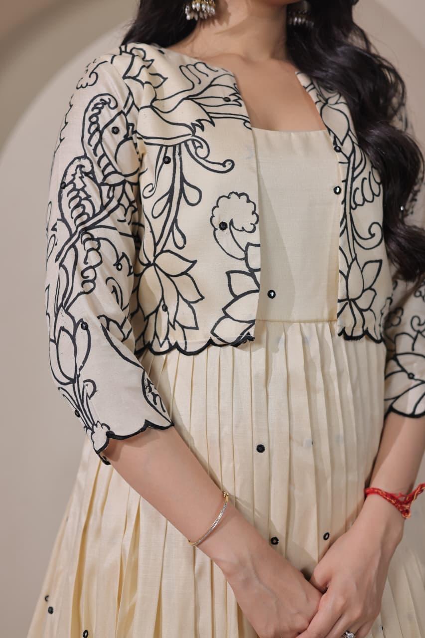 Designer Off White Gown with Jacket for Girls