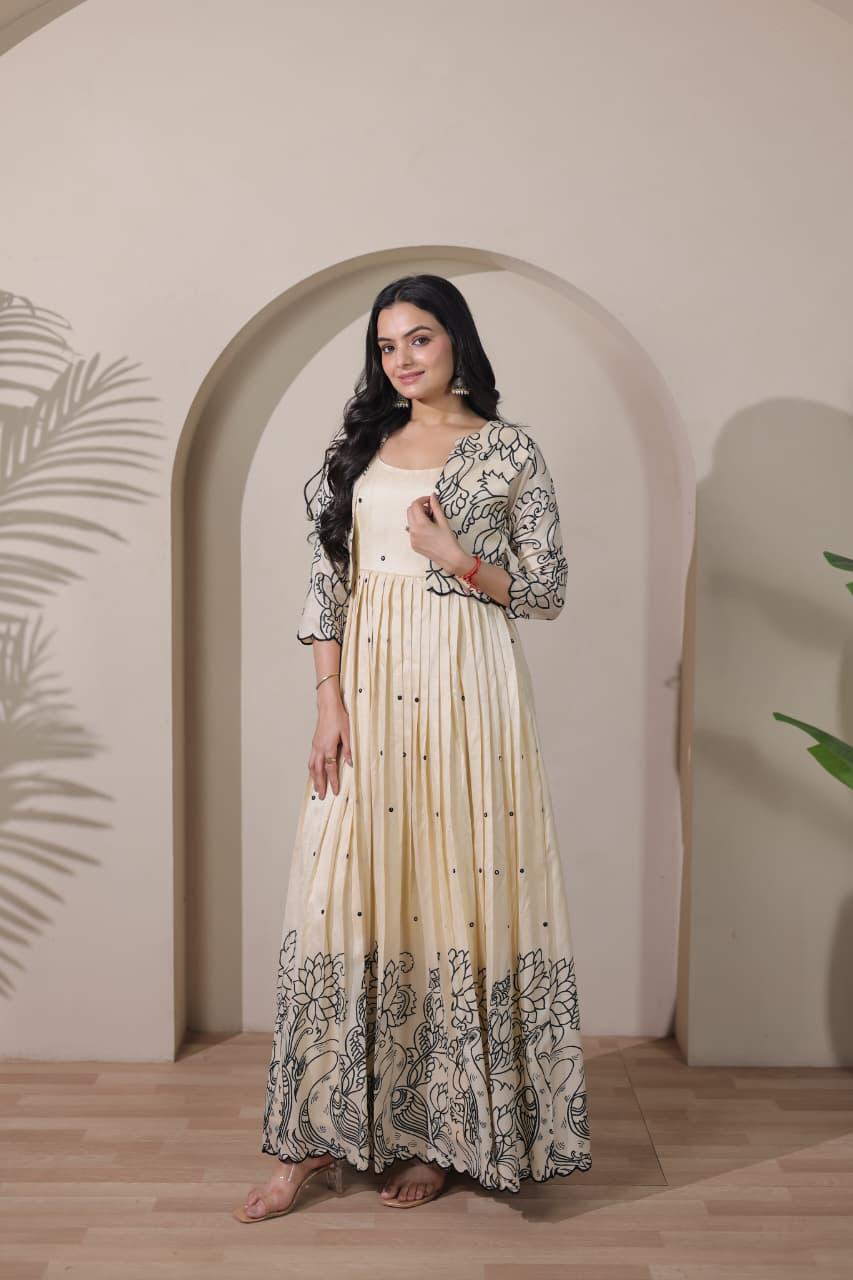 Designer Off White Gown with Jacket for Girls