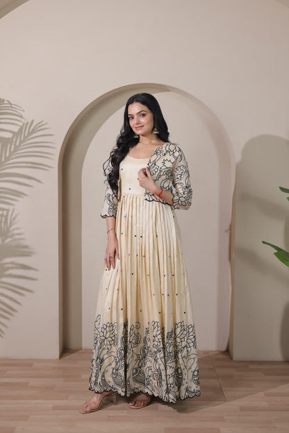 Designer Off White Gown with Jacket for Girls