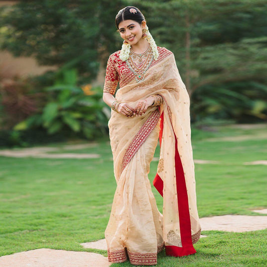 Designer Organza Saree with Sequin and Dori Embroidery