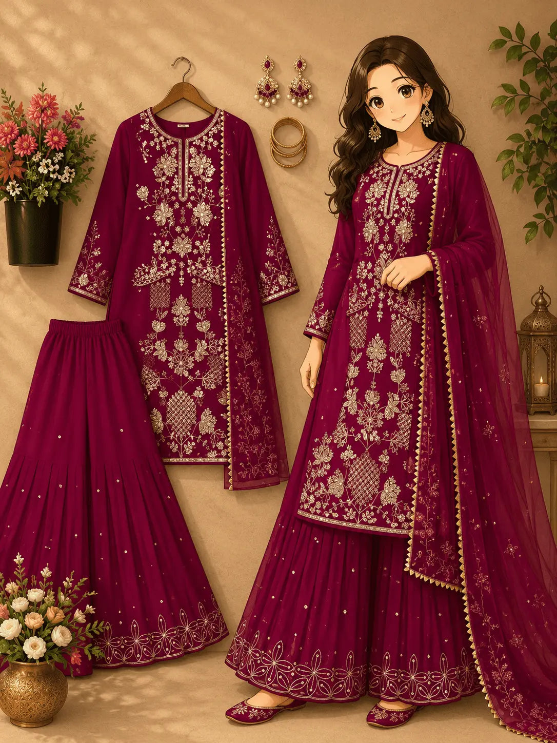 Designer Party Wear Look Top-Plazzo Set