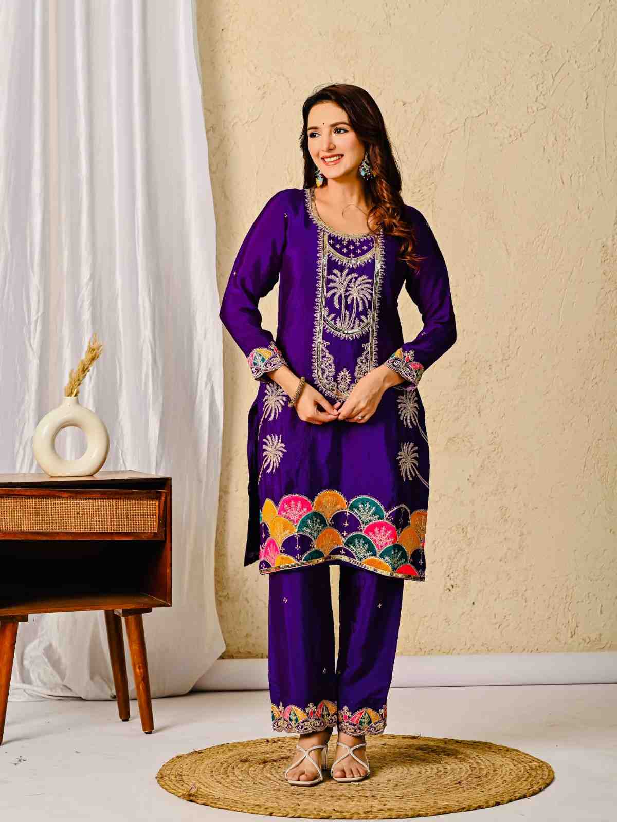 Designer Partywear Embroidered Top Pant with Dupatta Set