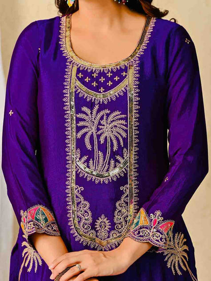Designer Partywear Embroidered Top Pant with Dupatta Set