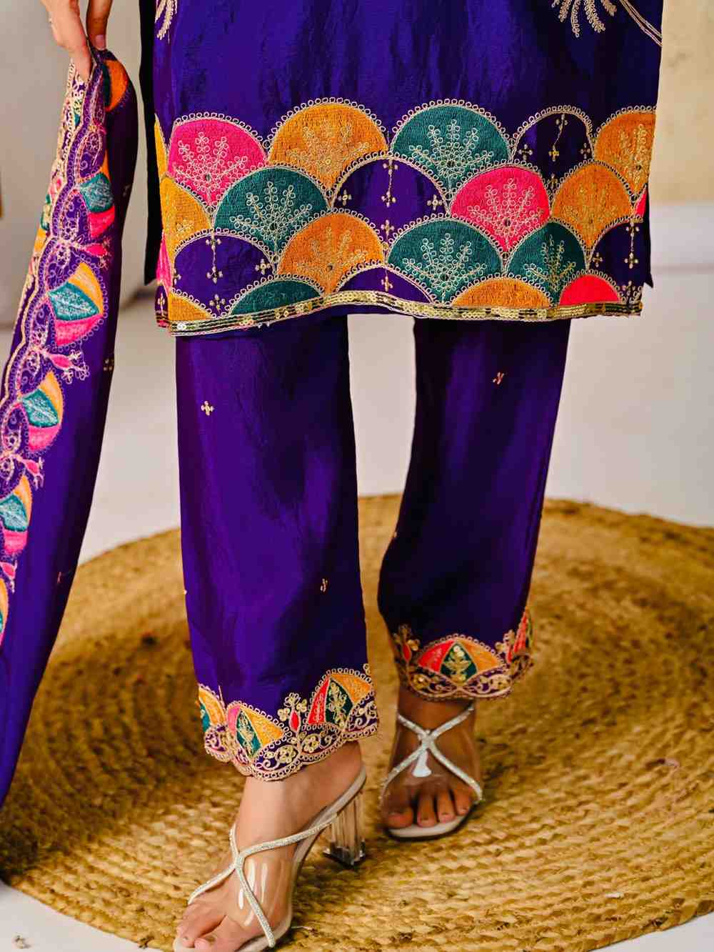 Designer Partywear Embroidered Top Pant with Dupatta Set