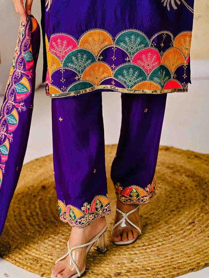 Designer Partywear Embroidered Top Pant with Dupatta Set
