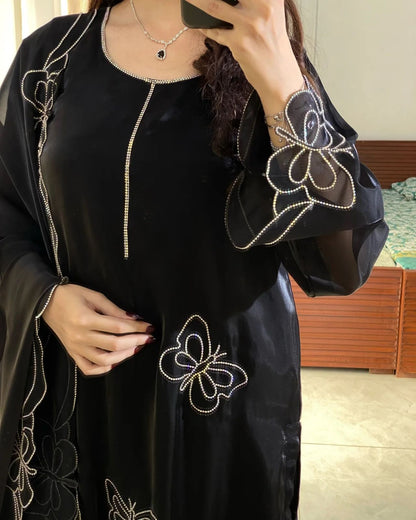 Designer Partywear Top Pant Set with Embroidered Dupatta