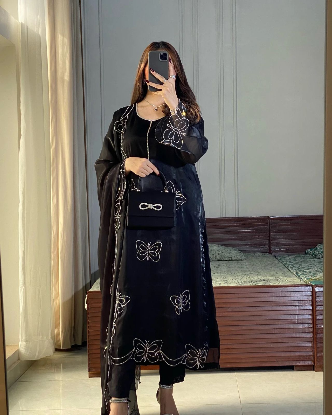 Designer Partywear Top Pant Set with Embroidered Dupatta