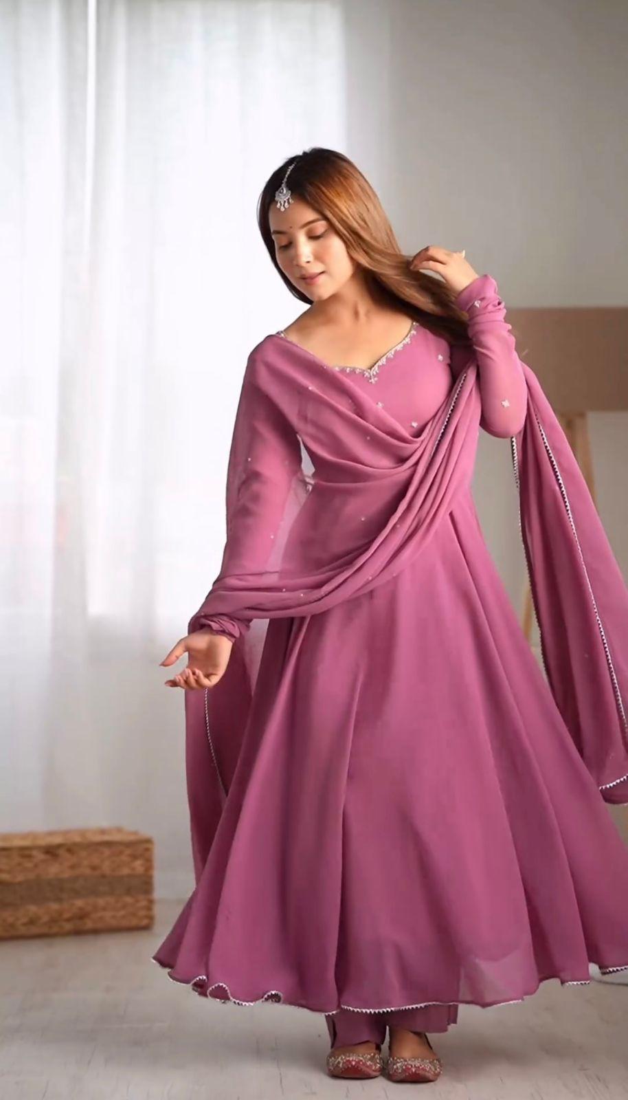 Designer Pink Georgette Gown Set for Women