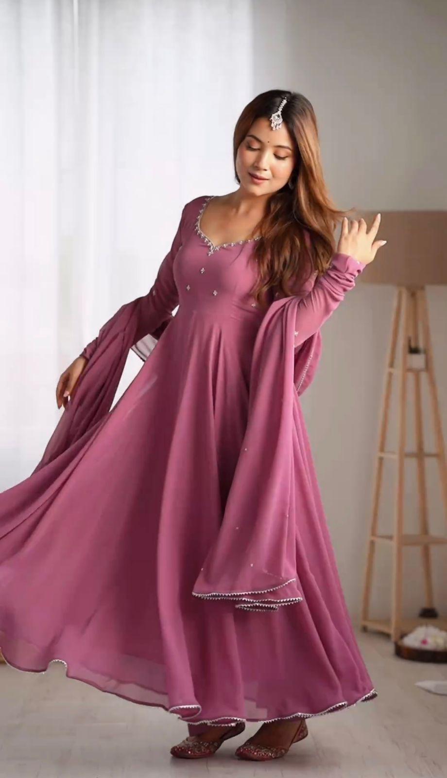 Designer Pink Georgette Gown Set for Women