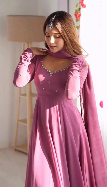 Designer Pink Georgette Gown Set for Women